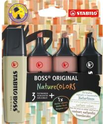STABILO BOSS ORIGINAL NatureCOLORS 4 db-os (sárzöld, vörösbarna, sötétbarna, fekete) szövegkiemelő készlet (70/4-2-3)