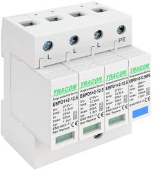 Tracon T1+T2 AC típusú túlfeszültség levezető, cserélhető betéttel, 3 + 1P, 12, 5kA, TN-S, TT hálózatokhoz (TRAC-ESPD1-2-125-3-1P)