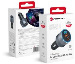 Forcell Autós töltő 85W Forcell F-Energy 2x USB-C 65W, 20W + USB A PD QC4.0 3A - szürke