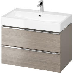 Cersanit Dulap baie suspendat stejar gri cu manere crom si lavoar inclus, Cersanit Virgo 80 (S801-452)