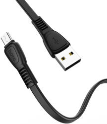 USB töltő- és adatkábel, microUSB, 100 cm, 2400 mA, törésgátlóval, lapos, Hoco X40 Noah, fekete