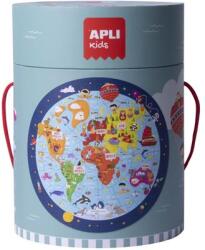 APLI Puzzle, kör alakú, 48 darabos, APLI Kids Circular Puzzle , világtérkép (18201) - fodicoaruhaz