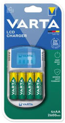 VARTA Elemtöltő, AA ceruza/AAA mikro, 4x2600 mAh AA, LCD kijelző, 12V USB, VARTA (57070 201 451) - iroszer24