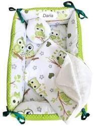 Deseda Reductor personalizat bebe bed nest cu paturica si pernuta antiplagiocefalie deseda bufnite verzi