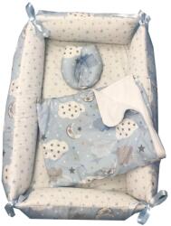 Deseda Reductor personalizat bebe bed nest cu paturica si pernuta antiplagiocefalie deseda norisori cu luna albastra
