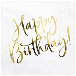 PartyDeco Салфетки Честит рожден ден златни 33 x 33 см