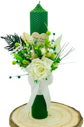 Eventissimi® Lumanare de cununie, nunta sau botez, personalizabila cu trandafir matase si plante uscate (Verde) (LB-037)