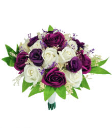 Eventissimi® Buchet mediu personalizabil cu trandafiri si floarea miresei (Violet, Alb) (BF-104)