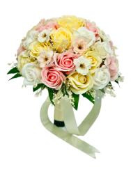 Eventissimi® Buchet mare personalizabil cu trandafiri, flori de cires si floarea miresei (Alb, Multicolor) (BF-143)
