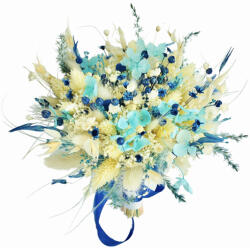 Eventissimi® Buchet mediu personalizabil flori uscate si hortensii criogenate (Alb, Albastru) (BF-138)