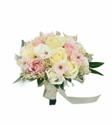 Eventissimi® Buchet mediu personalizabil cu trandafiri, flori de cires si floarea miresei (Alb, Roz, Crem) (BF-075)