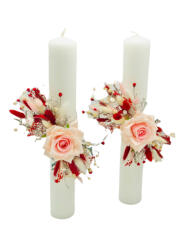 Eventissimi® Set Lumanari pentru Nunta sau Botez, Personalizabile cu nume si data, Plante Uscate pe Frunza Fosilizata, Aranjament Frontal, Eventissimi, 40 cm, Multicolor (SET-013)