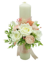Eventissimi® Lumanare pentru cununie botez, 40 cm, cu flori din matase si plante naturale uscate (personalizabila cromatic si cu text) (LB-028)