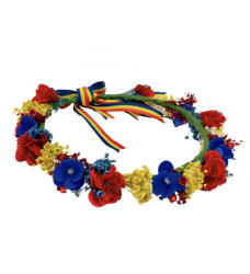 Eventissimi® Coronita traditionala din flori, tricolor Romania, marime personalizabila (Albastru Galben Rosu) (CR-005)