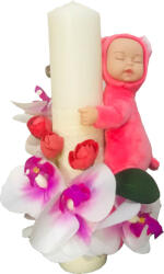 Eventissimi® Lumanare Botez EVENTISSIMI - Orhidee si Somnoros, 30 cm, Alb Roz (LB-003)