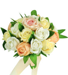 Eventissimi® Buchet mediu personalizabil cu trandafiri si frunze (Alb, Crem, Somon) (BF-116)