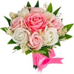 Eventissimi® Buchet mic personalizabil cu trandafiri si floarea miresei (Roz, Alb) (BF-096)
