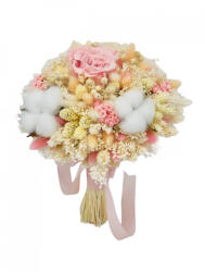 Eventissimi® Buchet mediu personalizabil cu trandafiri, bumbac si flori uscate (Roz Ivory) (BF-178)