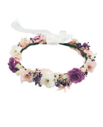Eventissimi® Coronita cu flori de cires alb, mov si roz cu plante naturale uscate crem (CR-002)