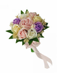 Eventissimi® Buchet mic personalizabil cu trandafiri si floarea miresei (Roz, Multicolor) (BF-068)