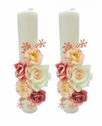 Eventissimi® Set Lumanari nunta botez, 30 cm, Eventissimi, alb roz, trandafiri matase (SET-005)