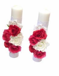 Eventissimi® Set Lumanari nunta botez, 30 cm, Eventissimi, alb rosu, trandafiri matase (SET-004)