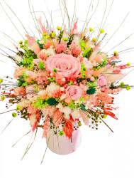 Eventissimi® Buchet mare personalizabil cu trandafiri criogenati si flori naturale uscate si criogenate, (Roz Verde) (BF-155)