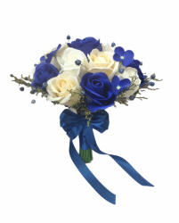 Eventissimi® Buchet flori personalizabil, 17 trandafiri si hortensii, by Eventissimi, Alb Albastru (BF-059)
