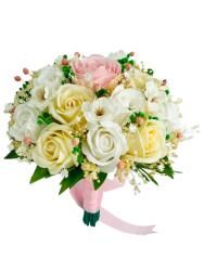 Eventissimi® Buchet mediu personalizabil cu trandafiri si cires de sapun si plante naturale uscate (Alb, Crem, Roz) (BF-148)