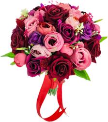 Eventissimi® Buchet mediu personalizabil cu trandafiri, bujori si plante uscate (Visiniu) (BF-114)