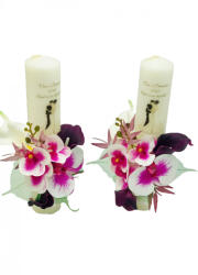 Eventissimi® Set lumanari nunta, personalizabile cu nume si data, decorate cu flori real touch mire si mireasa multicolor (SET-019)