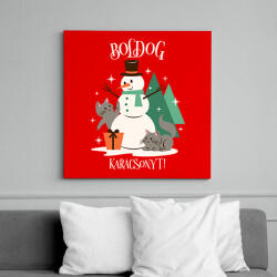 printfashion Karácsonyi Cica - Vászonkép - Piros (9556770)