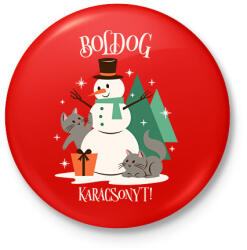 printfashion Karácsonyi Cica - Kitűző, hűtőmágnes - Piros (9556710)