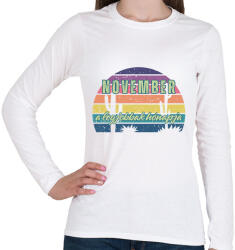 printfashion November a legjobbak hónapja színes - Női hosszú ujjú póló - Fehér (16864226)