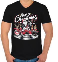 printfashion Merry Christmas - Férfi V-nyakú póló - Fekete (16864597)