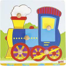 Goki Puzzle din lemn cu mânere Goki - Tren, 5 piese (57514) Puzzle