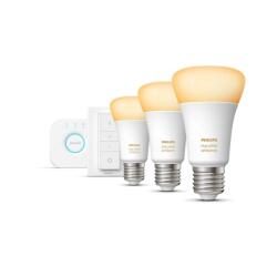 Philips Lighting Romania Pachet 3 becuri inteligente LED Philips HUE, Bluetooth/Wireless, E27, 9W, 806 lm, ambianta alba + Bridge si Variator, 8718699673345 (871869967334500)