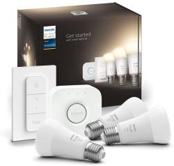 Philips Lighting Romania Pachet kit baza 3 becuri LED Philips Hue, Bluetooth, Zigbee, A60, E27, 8W (75W), 806 lm, lumina alba (2200-6500K) + Consola Hue Bridge + Intrerupator, 8719514291232 (871951429123200)