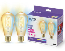 Philips Pachet 2 becuri LED inteligente WiZ Connected, ST64, Wi-Fi + Bluetooth, E27, 6.7W (50W), 640 lm, lumina alba reglabila (2000-5000K), 8719514551077 (871951455107702)