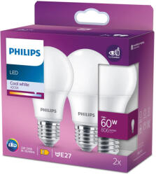 Philips Pachet 2 becuri LED Philips, E27, 7W (60W), 806 lm, lumina alba (4000K), 8720169324497 (872016932449700)