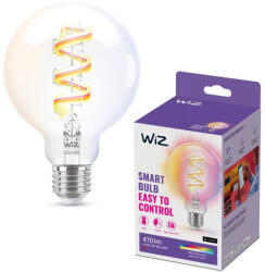 Philips Bec LED RGB inteligent WiZ, G95, Wi-Fi/Bluetooth, E27, 6.3W (40W), 470 lm, lumina alba si colorata (2200-6500K), transparent, 8720169072190 (872016907219000)