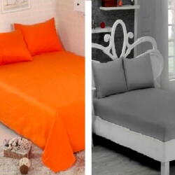 Mally Home Pachet De 2 Set-Uri De 3 Piese Yuny Mally Home, 100% Bumbac, Cearceaf Pat Dublu Cu Elastic 160X200 Cm Si Doua Fete De Perna 50X70Cm Orange+ Gri (SET3P160*200+25YUNIORANGE+SET3P160*200+25YUNIGRI) - vex Lenjerie de pat