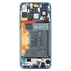 Huawei P30 Lite (2020) kompatibilis LCD modul kerettel, akkumulátorral, gyári, kék (02352PJP)