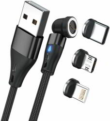 RealPower 439628 USB-A Apa - USB-C/Lightning/USB-B Apa 2.0 Adat és Töltő Kábel - 0.2 m, Fekete