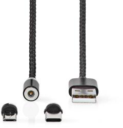 Nedis CCGB60630BK20 USB Type-A Apa - USB Type-C / Micro USB Type-B Apa 2.0 Adat és Töltő Kábel - 2 m, Fekete