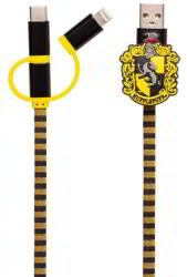 ThumbsUp ThumbsUp! USB-A Apa - USB-C/Lightning/Micro Apa Töltő Kábel - 1 m, Hogwarts Hugrabug Mintás