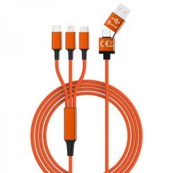  Smrter Hydra ULTRA 5in1 USB-A/USB-C Apa - Micro USB/USB-C/Lightning Apa 2.0 Adat és Töltőkábel - 1.2 m, Narancssárga
