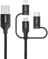 Choetech IP0030 3in1 USB Type-A Apa - Micro USB Type-B / Lightning / USB Type-C Apa Adat és Töltő Kábel - 1.2 m, Fekete
