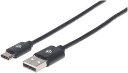 Manhattan 354929 USB-A Apa - USB-C Apa 2.0 Adat és Töltő Kábel - 2 m, Fekete