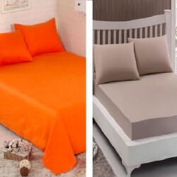 Mally Home Pachet De 2 Set-Uri De 3 Piese Yuny Mally Home, 100% Bumbac, Cearceaf Pat Dublu Cu Elastic 160X200 Cm Si Doua Fete De Perna 50X70Cm Orange+ Bej (SET3P160*200+25YUNIORANGE+SET3P160*200+25YUNIBEJ) - 24m Lenjerie de pat